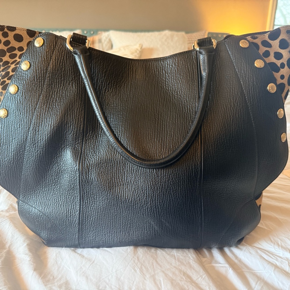 Furla large Black Leather Tote Bag with Stud Accents includes COA